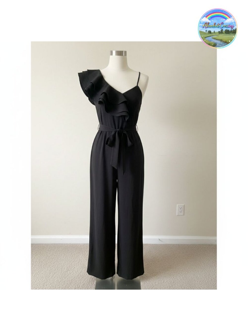 Womens One Shoulder Ruffle Jumpsuit V-Neck Sleeveless Wide Leg Party Romper